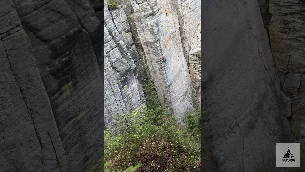 Martin Stráník climbs Problém (XIIb, 9a) on Karlík in Adršpach