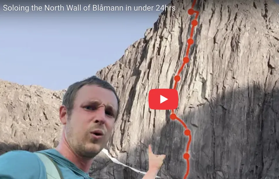 Pete Whittaker a parcouru en solo le mur nord de Blåmann en Norvège en moins de 24 heures, le tout gratuitement, en solo avec une corde.