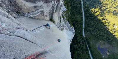 Chilean climbers Raimundo De Andraca and Fernanda Carabias open a massive 600m line on La Zaranda.
