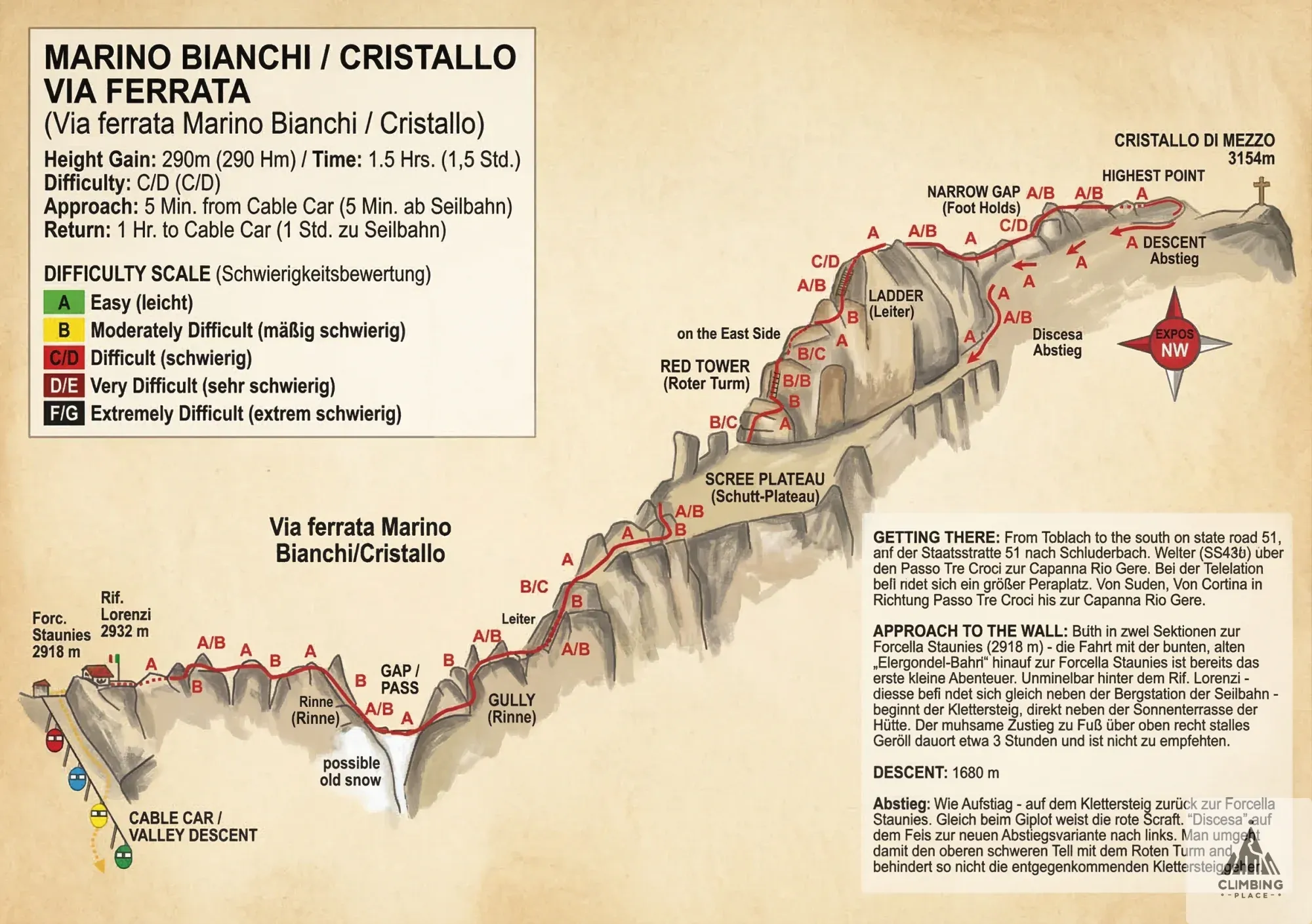 Topo of Via ferrata Marino Bianchi - Cristallo (C/D), Dolomiten