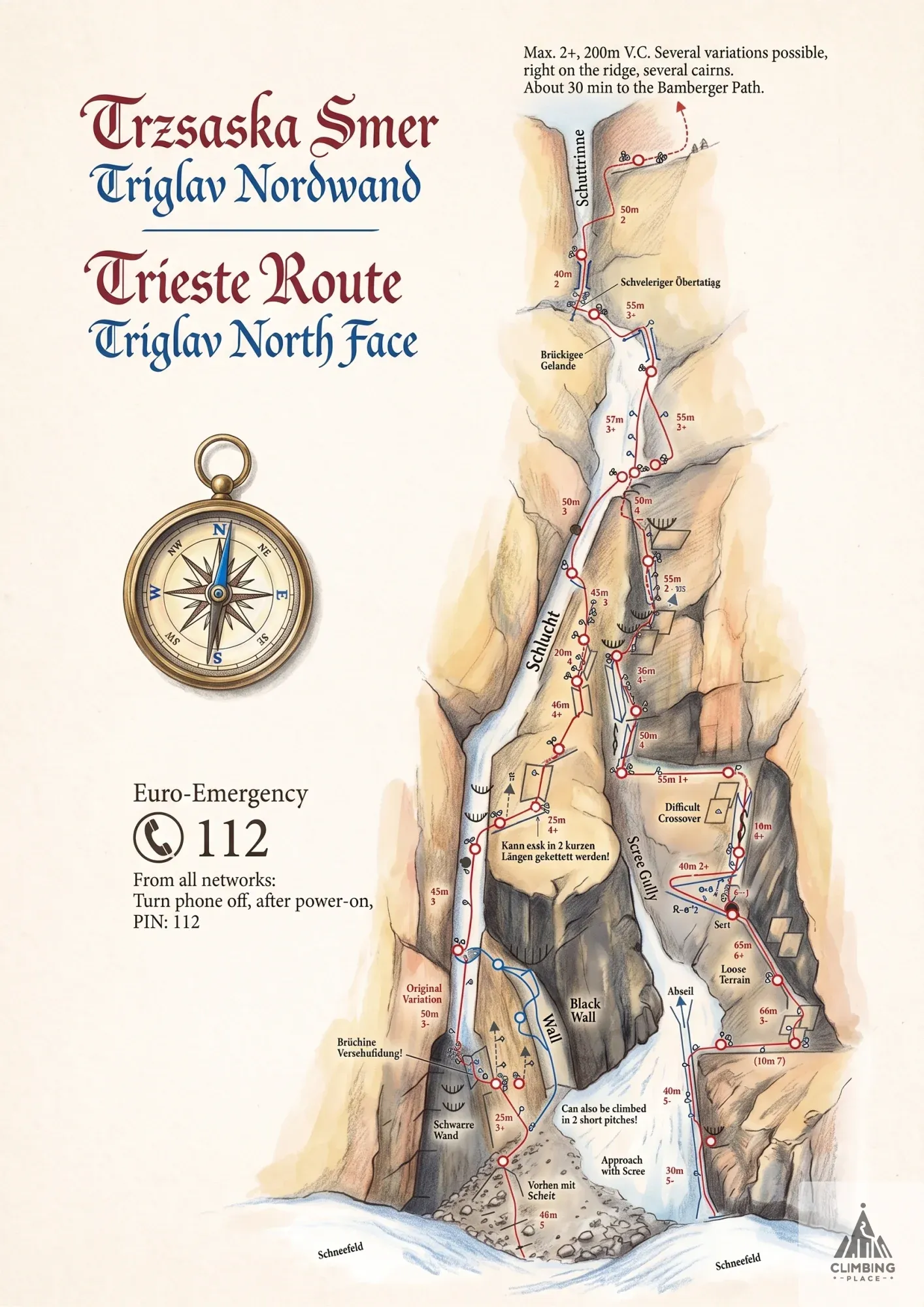 Topo: Trzaska Smer - Triester Weg - Triglav
