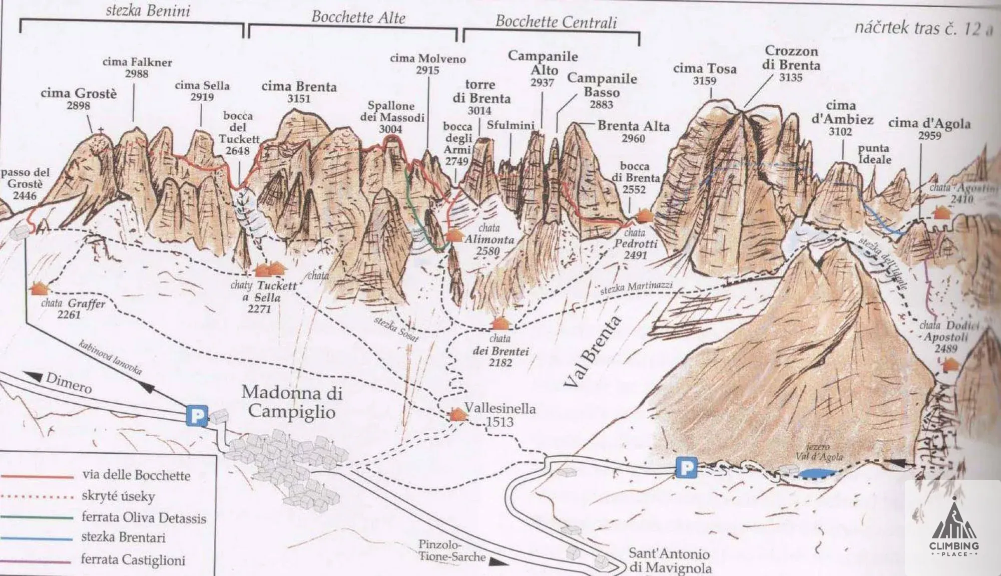 Topo von Via delle Bocchette Centrale - Bocchette Weg (B), Brenta - Gruppe