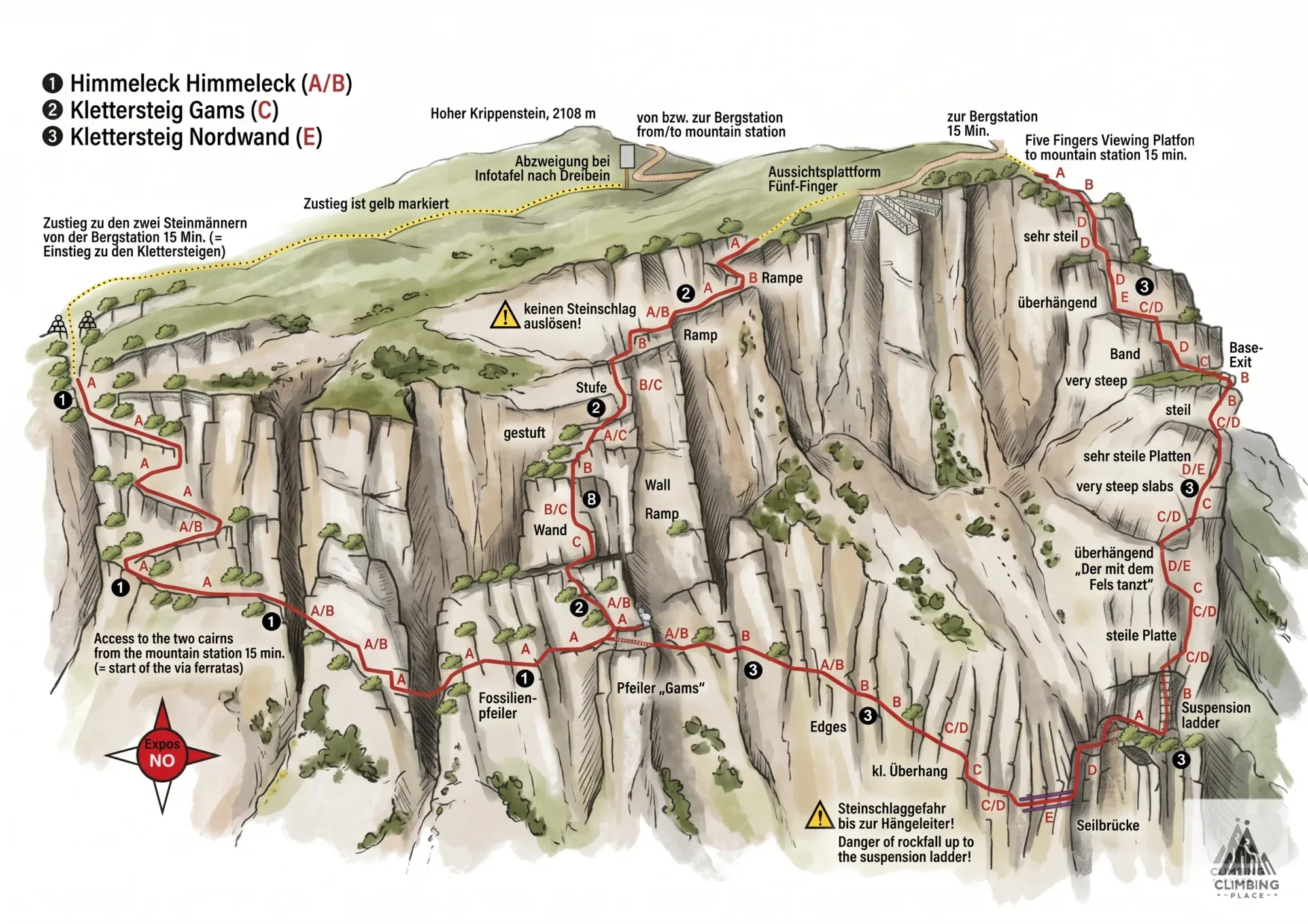 Topo de Klettersteig Gams - Krippenstein (C), Dachstein Mountains
