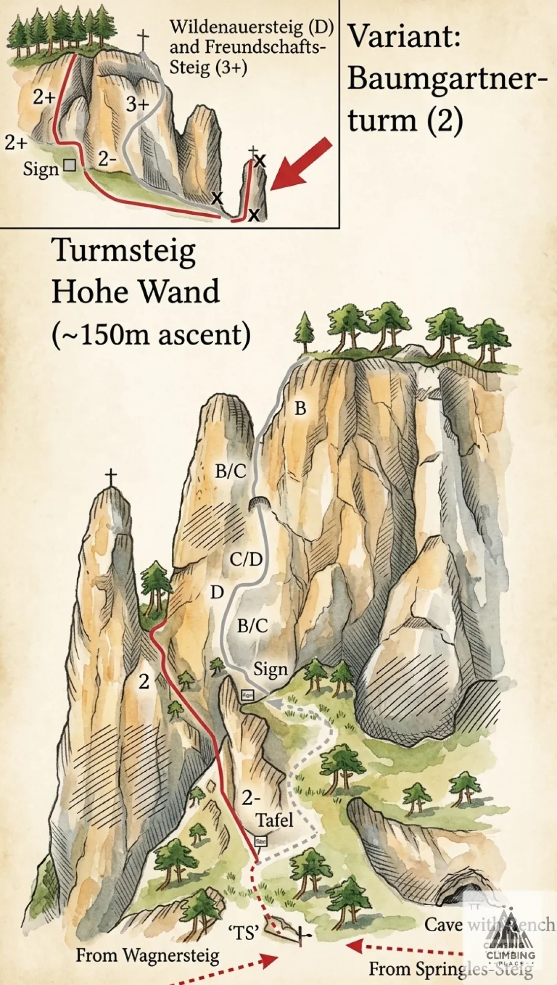 Topo de Turmsteig -  Hohe Wand (2+), Hohe Wand